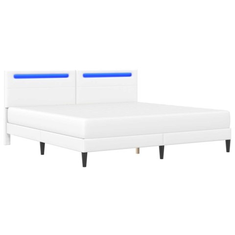 Ramka łóżka z paskami LED Biały 180 x 200 cm Ekoskóra