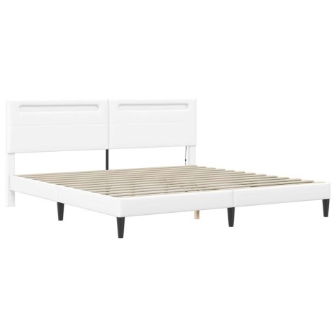 Ramka łóżka z paskami LED Biały 180 x 200 cm Ekoskóra