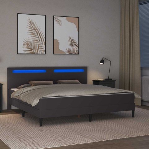 Ramka łóżka z paskami LED Szary 180 x 200 cm Ekoskóra