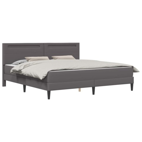 Ramka łóżka z paskami LED Szary 200 x 200 cm Ekoskóra