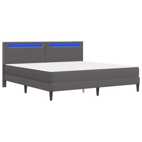Ramka łóżka z paskami LED Szary 200 x 200 cm Ekoskóra