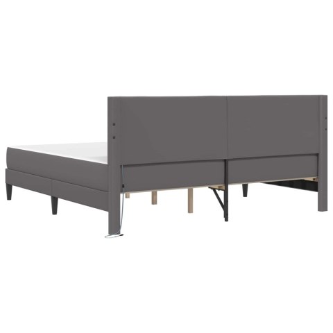 Ramka łóżka z paskami LED Szary 200 x 200 cm Ekoskóra
