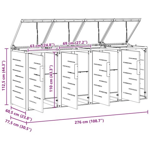 Przechowywanie kosza na odpady Szary 276 x 77,5 x 112,5 cm