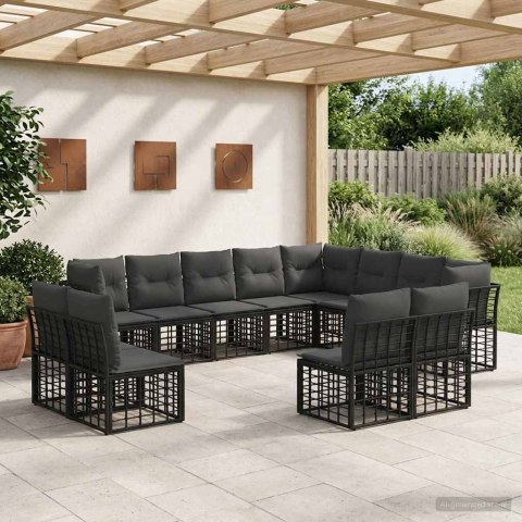 Zestaw sof na zewnątrz Czarny i Ciemnoszary Poliester