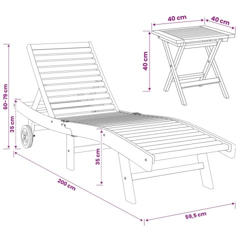 Leżak 2 pcs brązowy Lite drewno teakowe