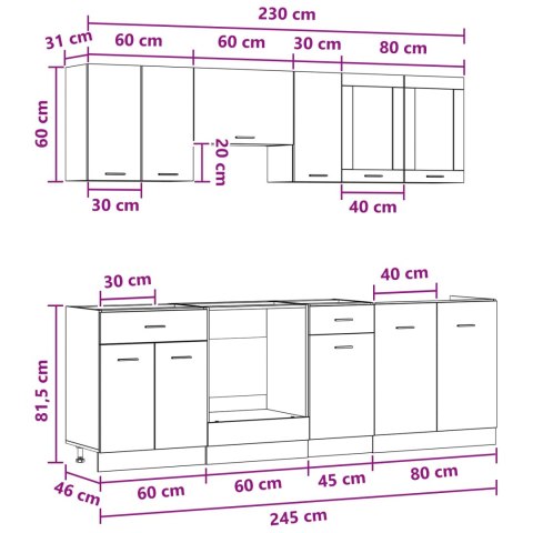 Zestaw szafek kuchennych Lyon 8 pcs 240 x 46 x 81,5 cm