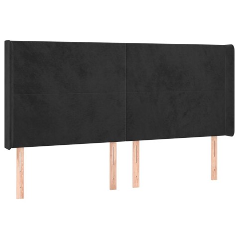Łóżko kontynentalne z materacem i LED, czarny aksamit 160x200cm