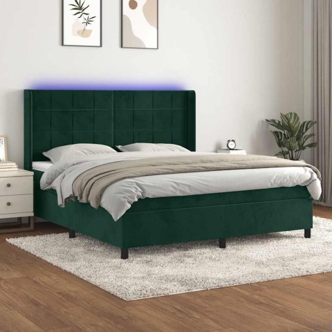 Łóżko kontynentalne z materacem i LED zielony aksamit 180x200cm