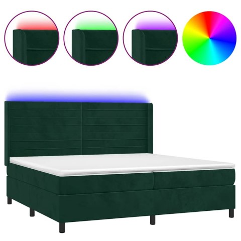 Łóżko kontynentalne z materacem i LED zielony aksamit 200x200cm