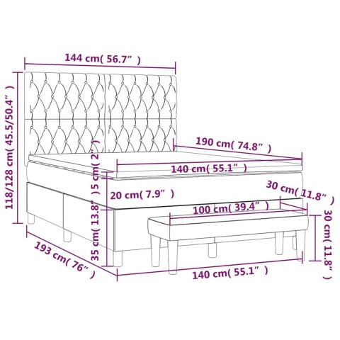 Łóżko kontynentalne z materacem, zielone, aksamit, 140x190 cm