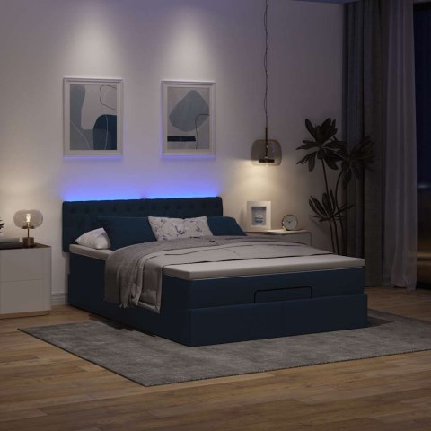 Łóżko Ottoman z materacem i diodami LED Niebieski 140x190 cm