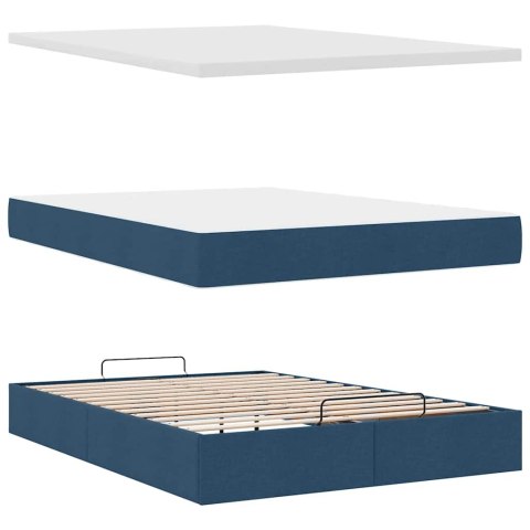 Łóżko Ottoman z materacem i diodami LED Niebieski 140x190 cm