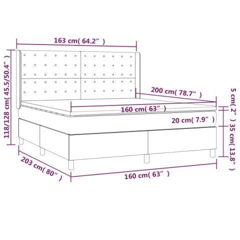 Łóżko kontynentalne, materac i LED cappuccino 160x200 cm