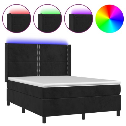 Łóżko kontynentalne z materacem i LED, czarny aksamit 140x190cm