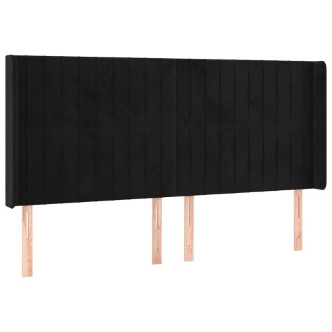 Łóżko kontynentalne z materacem i LED, czarny aksamit 160x200cm