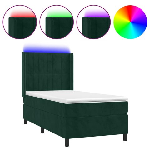 Łóżko kontynentalne z materacem i LED zielony aksamit 90x190 cm