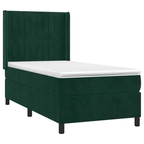Łóżko kontynentalne z materacem i LED zielony aksamit 90x190 cm