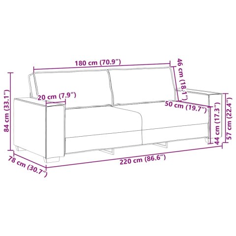 Sofa 3-osobowa Jasnoszara 220x78x84 cm Tkanina