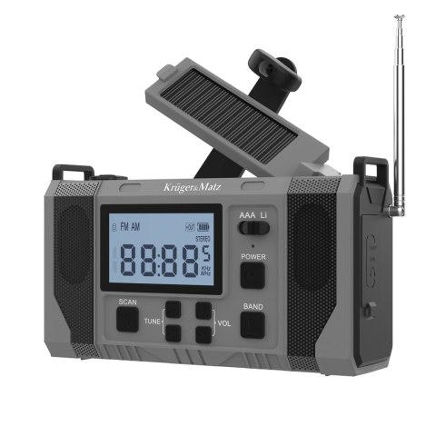 Radio solarne, przenośne radio awaryjne SOS, powerbank 10000mAh, latarka, dynamo, Kruger&Matz