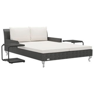 2-osobowe łóżko ogrodowe z poduszkami, rattan PE, czarne