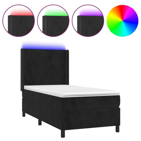 Łóżko kontynentalne z materacem i LED, czarny aksamit 90x200 cm