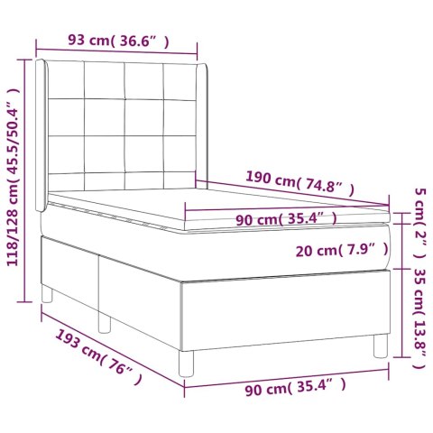 Łóżko kontynentalne, materac i LED, niebieski aksamit 90x190 cm