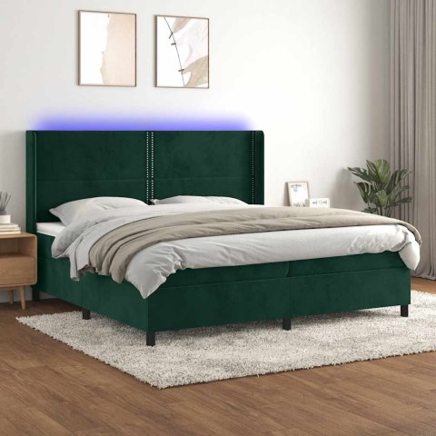 Łóżko kontynentalne z materacem i LED zielony aksamit 200x200cm