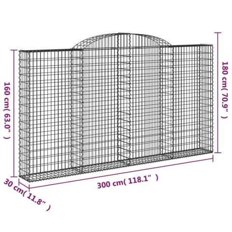 Kosze gabionowe, 5 szt, 300x30x160/180 cm, galwanizowane żelazo