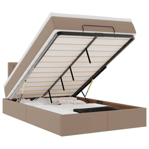 Łóżko otomana z materacami i LED, cappucino, 120x190cm ekoskóra
