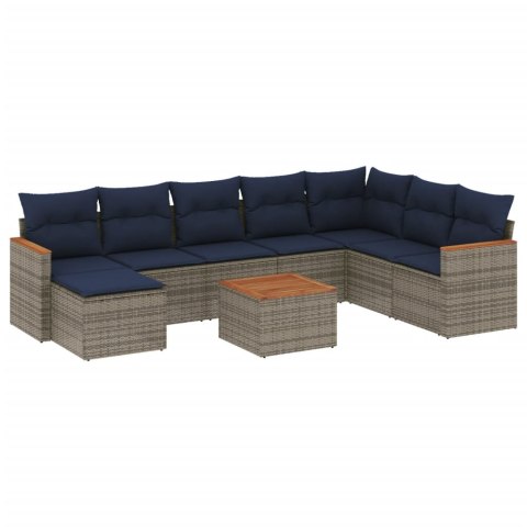 9-cz. zestaw wypoczynkowy do ogrodu z poduszkami, szary, polirattan