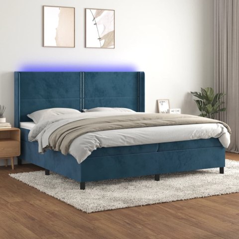 Łóżko kontynentalne, materac i LED, niebieski aksamit 200x200cm