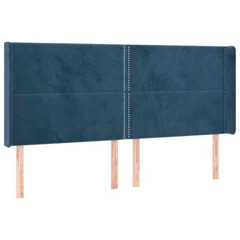 Łóżko kontynentalne, materac i LED, niebieski aksamit 200x200cm