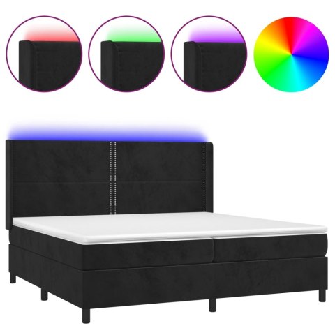 Łóżko kontynentalne z materacem i LED, czarny aksamit 200x200cm