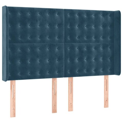 Łóżko kontynentalne, materac i LED, niebieski aksamit 140x190cm