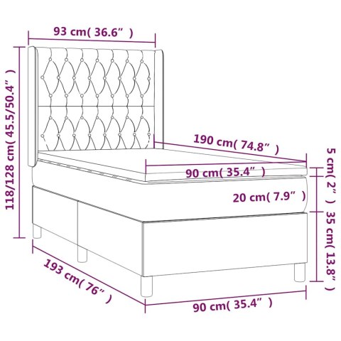Łóżko kontynentalne z materacem i LED zielony aksamit 90x190 cm
