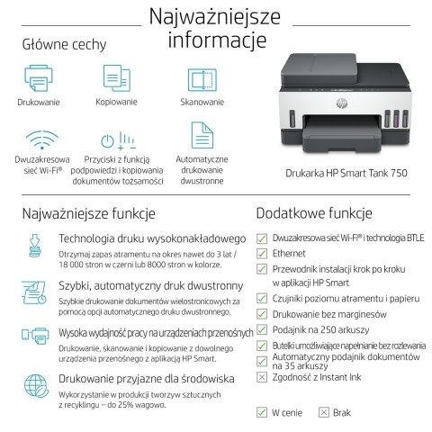 URZĄDZ. WIELOF. HP Smart Tank 750 All-in-One 6UU47A (OUTLET)