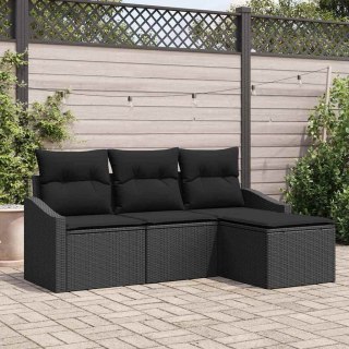 Zestaw Sof z poduszką 4 pcs Czarny polirattan