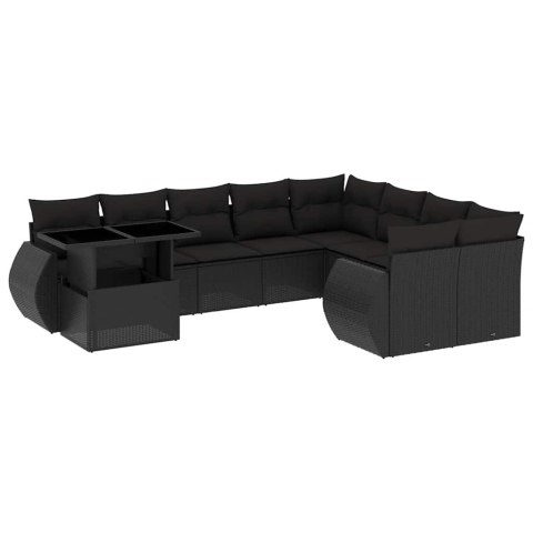 10-cz. zestaw wypoczynkowy do ogrodu, z poduszkami, czarny