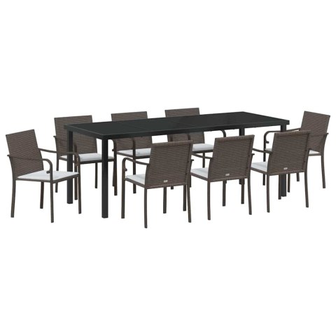 Zestaw do jadalni w ogrodzie 9 pcs Brązowy i czarny Rattan PE