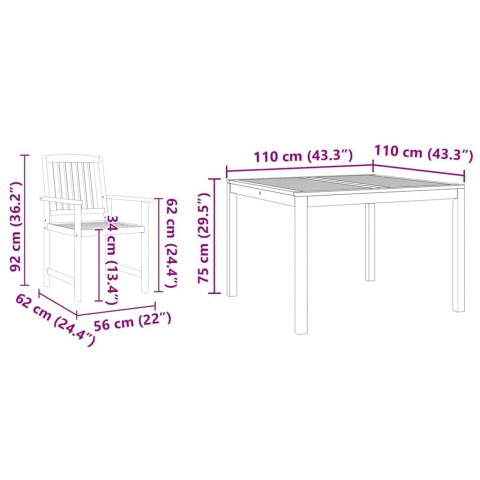 Zestaw do jadalni w ogrodzie 3 pcs Brązowy Lite Drewno Akacji
