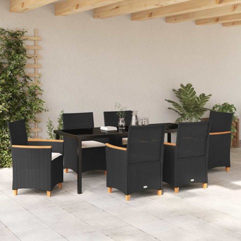 Zestaw do jadalni w ogrodzie 7 pcs Czarny polirattan