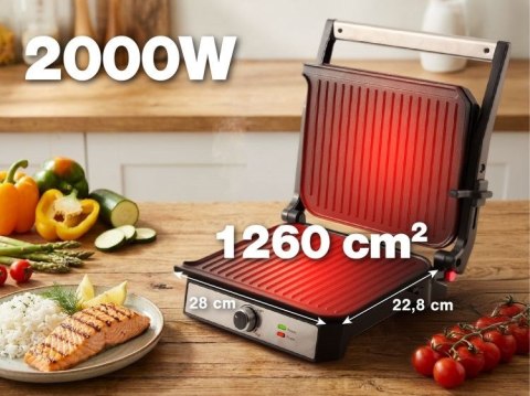 ELDOM GRIIL KONTAKTOWY GK200 2000W, REGULACJA TEMPERATURY, DWA POJEMNIKI NA TŁUSCZ, PŁYTY Z NIE PRZYWIERAJĄCĄ POWŁOKĄ