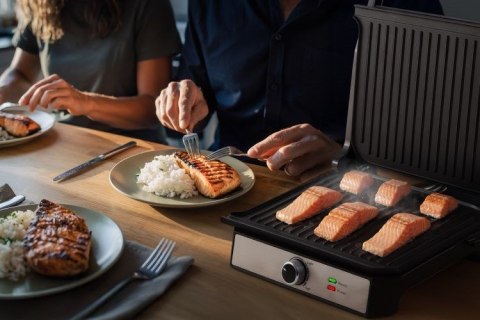 ELDOM GRIIL KONTAKTOWY GK200 2000W, REGULACJA TEMPERATURY, DWA POJEMNIKI NA TŁUSCZ, PŁYTY Z NIE PRZYWIERAJĄCĄ POWŁOKĄ