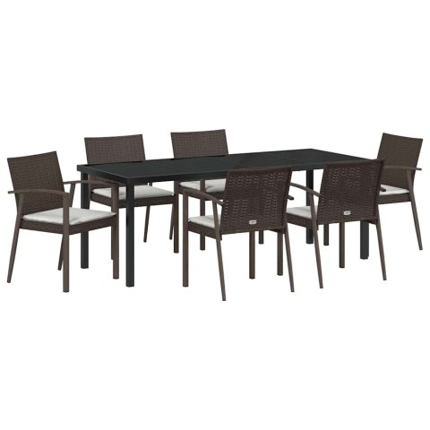 Zestaw do jadalni w ogrodzie 7 pcs Brązowy i czarny Rattan PE