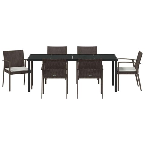 Zestaw do jadalni w ogrodzie 7 pcs Brązowy i czarny Rattan PE