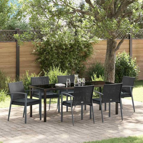 Zestaw do jadalni w ogrodzie 7 pcs Czarny i szary Rattan PE