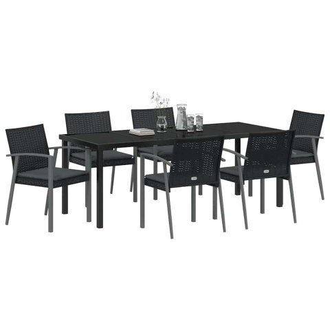 Zestaw do jadalni w ogrodzie 7 pcs Czarny i szary Rattan PE