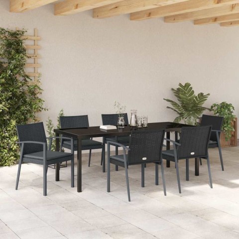 Zestaw do jadalni w ogrodzie 7 pcs Czarny i szary Rattan PE