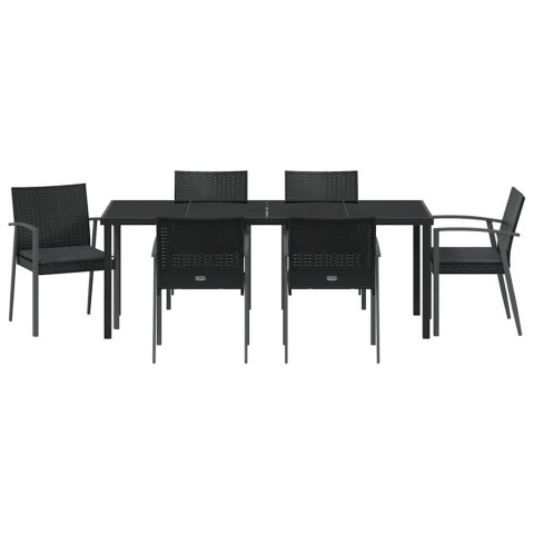 Zestaw do jadalni w ogrodzie 7 pcs Czarny i szary Rattan PE
