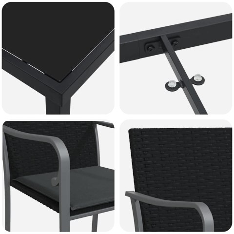 Zestaw do jadalni w ogrodzie 9 pcs Czarny i szary Rattan PE